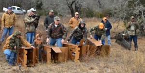 Over 40 people gathered to witness the Eastern Wild Turkey fly out of the boxes to their new home at Gus Engeling WMA. Photo by Dale Bounds