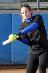 Angelina College Heather Kulhanek connects for a homer during Wednesday’s practice at Roadrunner Complex on the AC campus. The Lady Roadrunners open the regular season on Friday as participants in the Coastal Bend Tournament in Beeville. (AC Press Photo)