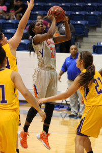 Angelina College’s LaNeique Nealey (23) leads the Lady Roadrunners against Paris College Wednesday night at Shands Gymnasium. Game time is 6 p.m., and live streaming will be available at roadrunnerslive.com. (Photo by: AC News Service)
