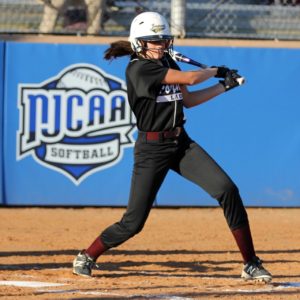 Hudson Middle School’s Morgan Mayo drives a ball into right field during Tuesday’s game against Central at Angelina College. The Lady Roadrunner softball team will be showcasing middle school games each Tuesday over the next several weeks. (AC Athletics/Gary Stallard)