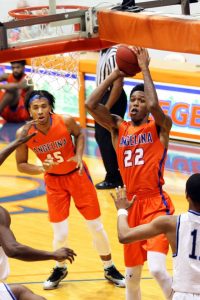 Angelina College’s Isaiah Bailey (22) scores off a screen from teammate Victor Bell (15) during Saturday’s game against Odessa College. (AC Press photo/Marcella Flores)