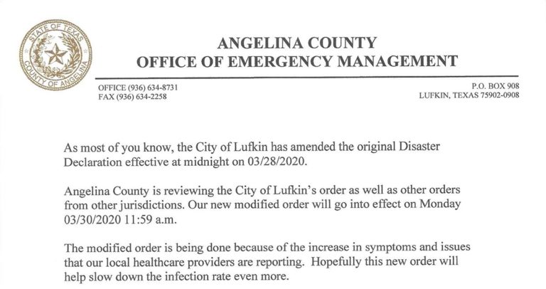 Angelina County Issues “Stay at Home” Order