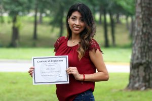 Angelina College student and Alpha Beta Gamma member Lesley Morales was one of the recipients of a scholarship awarded and generated by the college’s ABG chapter. (AC Press photo by Gary Stallard)