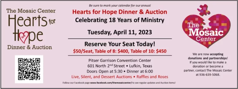 Hearts for Hope Dinner and Auction to Fundraise Women’s Program