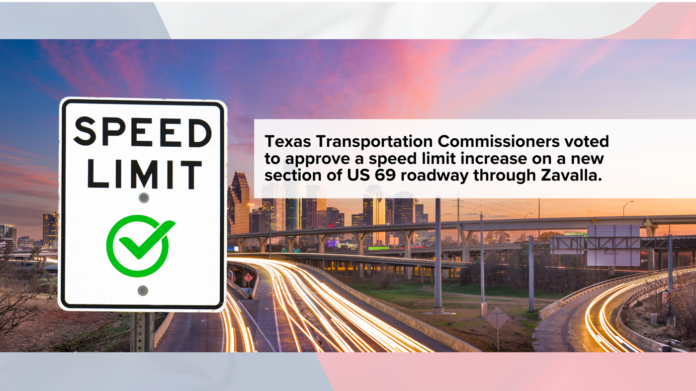 Texas Transportation Commissioners voted to approve a speed limit increase on a new section of US 69 roadway through Zavalla.