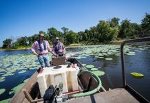 Feb. 17 Webinar to Focus on Year-Round Pond Management Actions Students from the Department of Rangeland, Wildlife & Fisheries Management spray lake grass at a private hunting and fishing club in Athens, Texas on Tuesday, Jul 18, 2023. (Sam Craft/Texas A&M AgriLife Marketing and Communications)