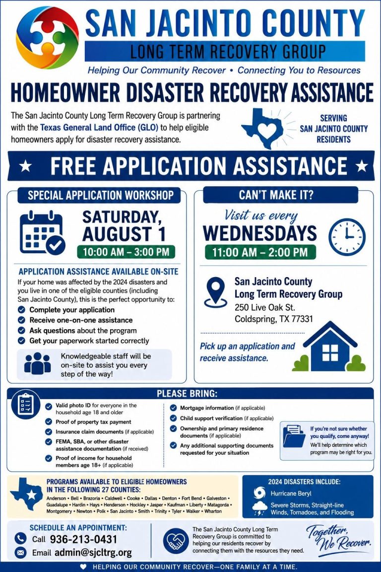 Homeowner Disaster Recovery Assistance (San Jacinto County)